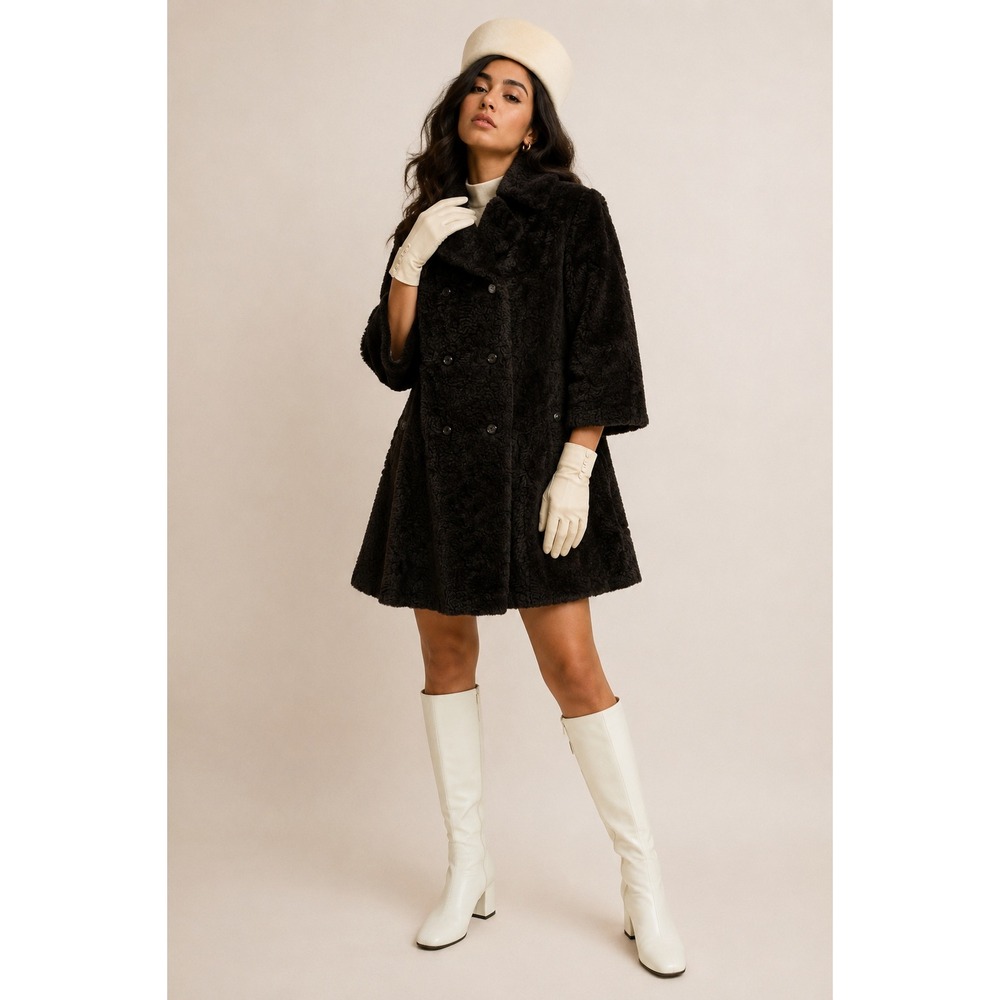 Vintage 60s Bagdad Sportowne brown faux fur mod drop waist coat med